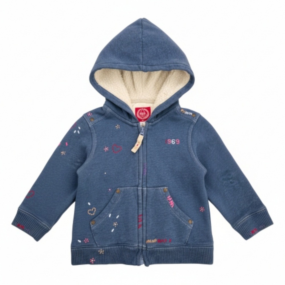 Baby Gap 1969 Jeans Blue Embroidered Sherpa Lined Zip Up Hoodie Toddler 2-3 Year
